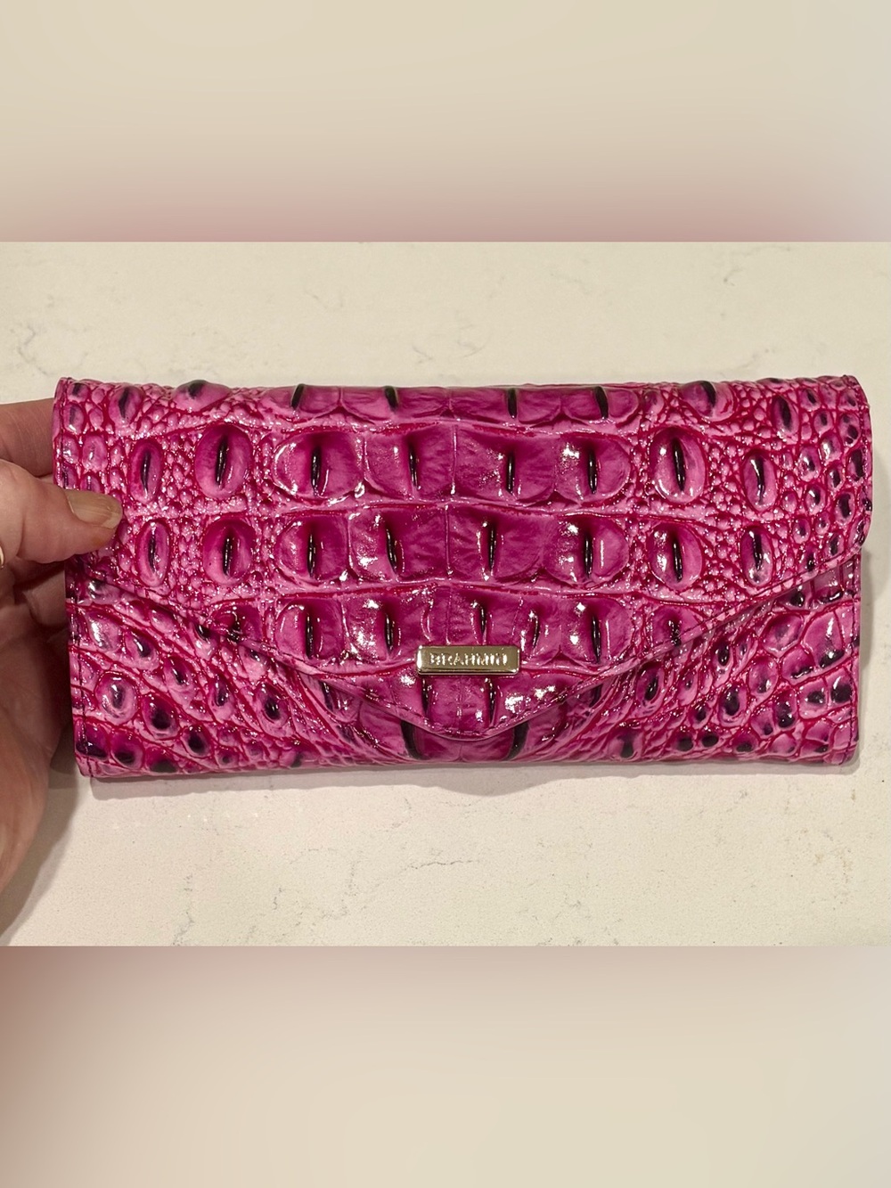 Brahmin Melbourne Veronica Trifold Wallet Deep Fuchsia Croc Embossed NWOT